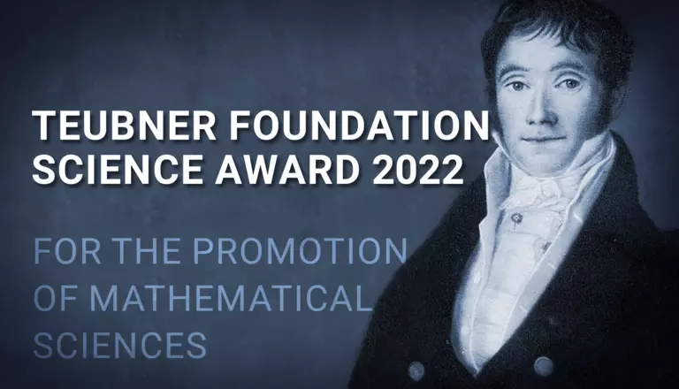 Ölgemälde von Teubner neben den Worten „Teubner Foundation Science Award for the promotion of mathematical sciences“